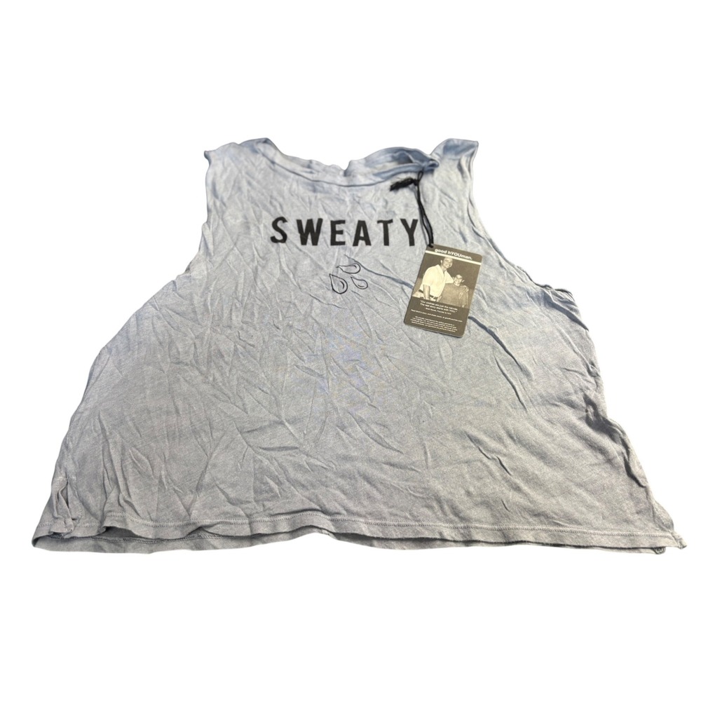 Good‎ HYOUman Muscle Tank Top M Sleeveless SWEATY Graphic Athletic Gray NWT